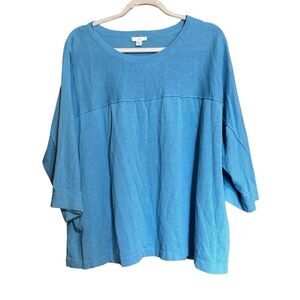 J Jill Sweater Womens 2X Blue Linen Cotton Blend Boatneck Pullover Sweatshirt